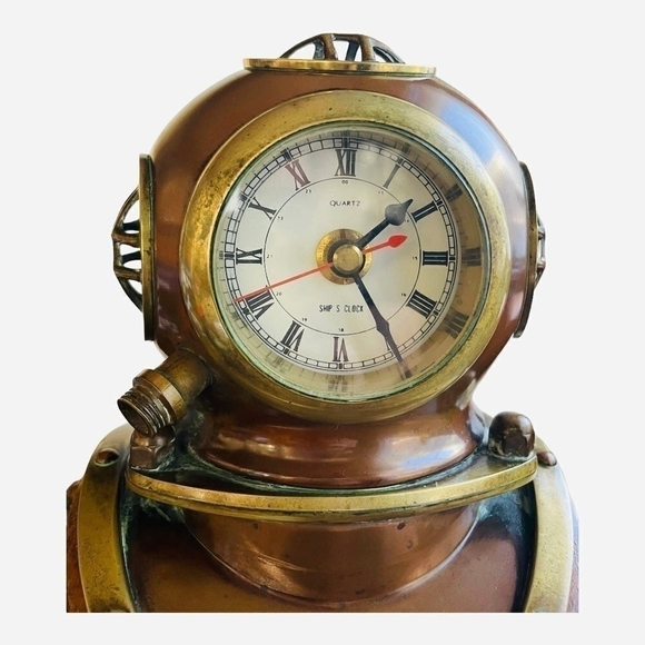 Antique Clock Brass Copper Diving Helmet Maritime Quartz Clock US Navy Clock - Picture 3 of 7